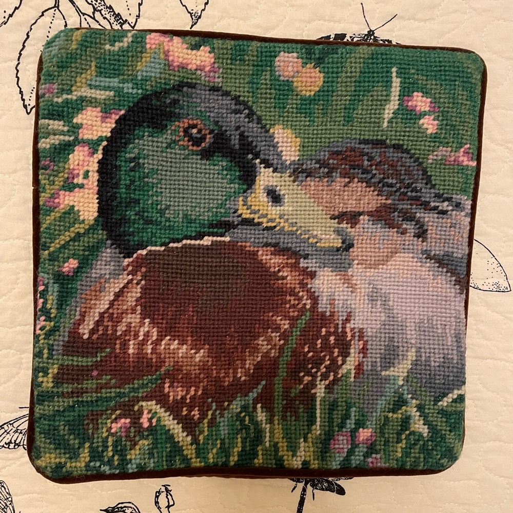 Vintage Mallard Duck Handmade Needlepoint Pillow Cover New